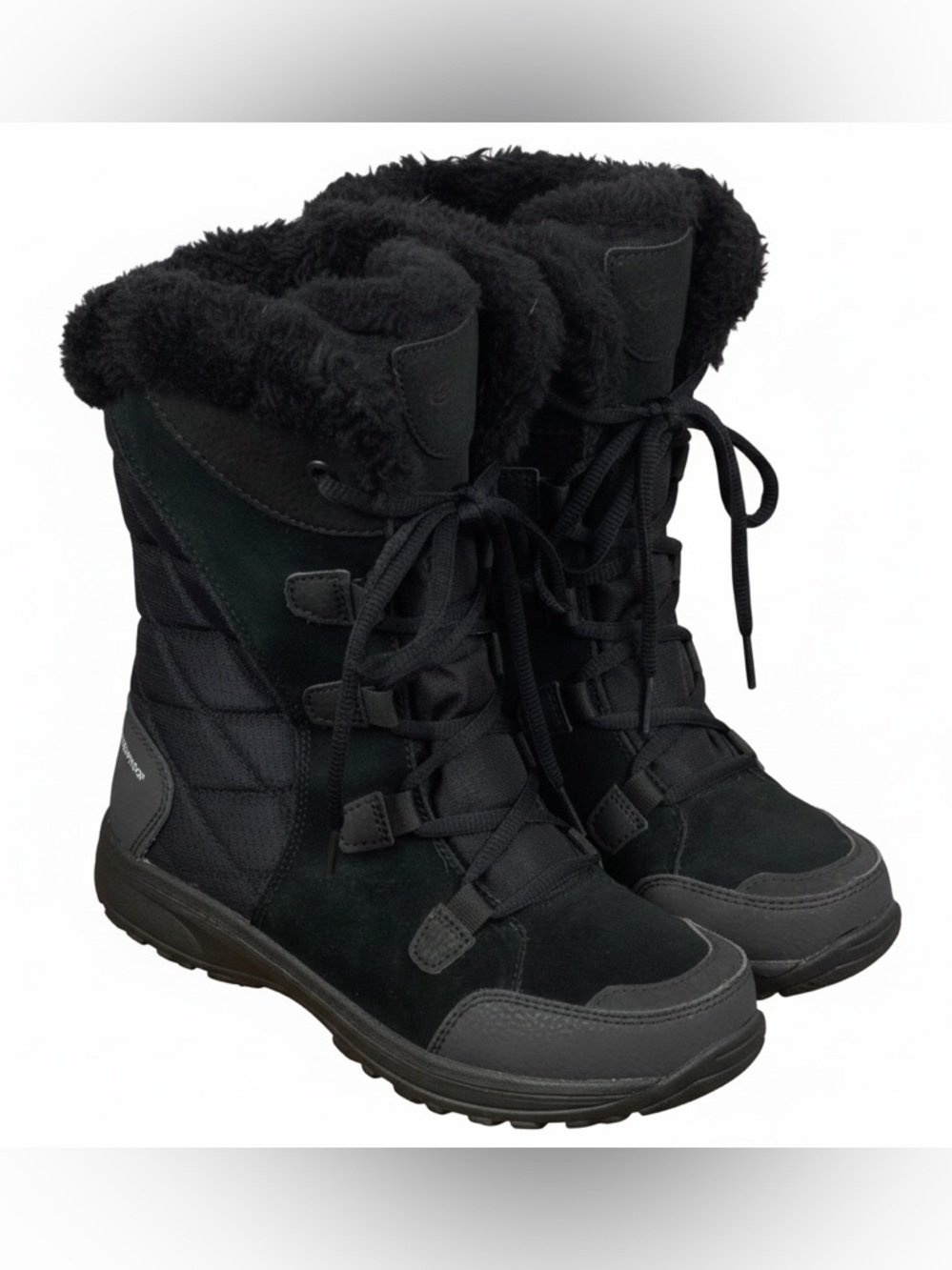 Columbia Weatherproof Black Fur-Lined Lace Up Slip On Winter Boots Sz 7